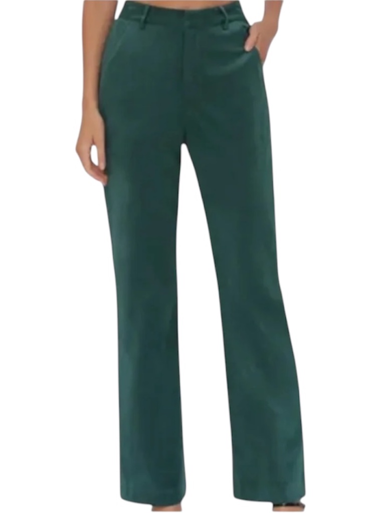 Avec Les Filles Velvet Satin Tuxedo Stripe Pants Emerald Size 12 Straight Leg